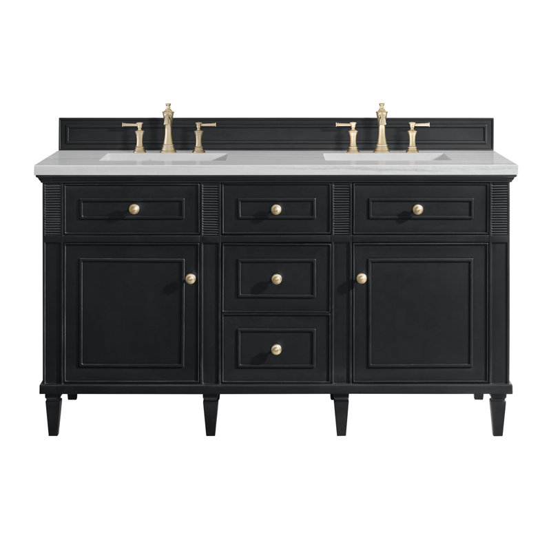 Lorelai 60'' W Double Vanity, Carrara White, Black Onyx, 8" Widespread