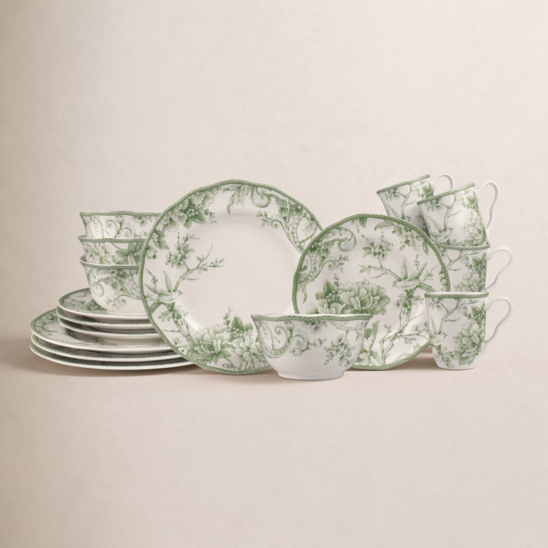 Service de table 16 pièces, service pour 4 Adelaide, Vert, Floral