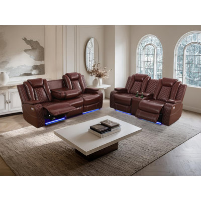 2-Piece Vegan Leather Power Reclining Living Room Sofa Set by Ivy Bronx