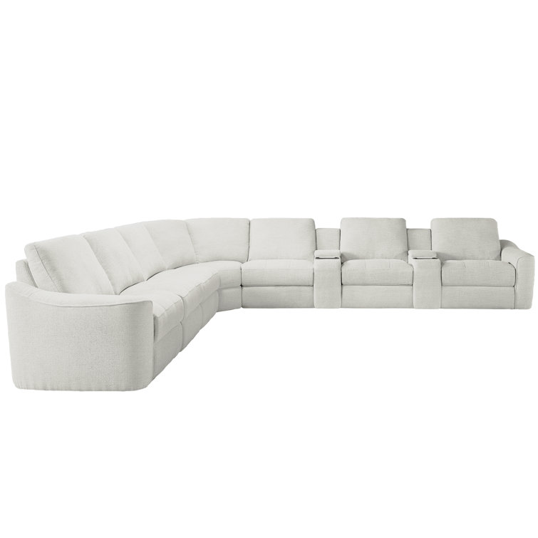 Upholstered Power Motion Modular 9-Piece 4-Recliner L-Sectional, with Wireless Charging & USB ports & Storage