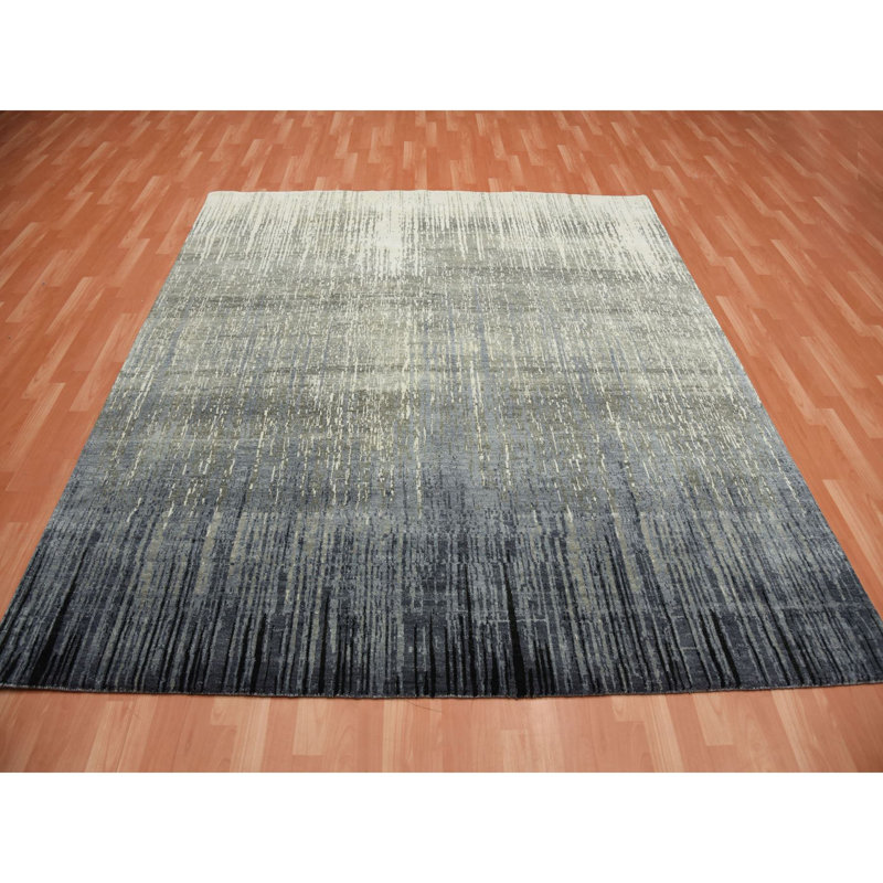 Tapis oriental carré en laine noué à la main 8 po x 8 po x 4 po à motif dégradé bleu-gris 37CCE3321B0D46FFBCBAA484CDCED665