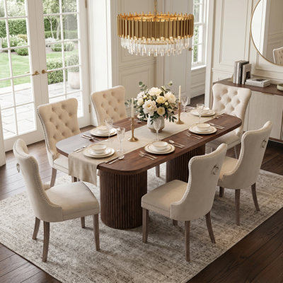 79" Rectangular Dining Table Set With Storage Pedestal Table And Tufted Upholstered Chairs
