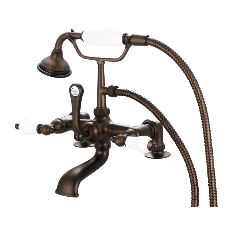 Stonington 3 Handle Deck Clawfoot Tub Faucet, Porcelain Lever Handles, Polished Nickel