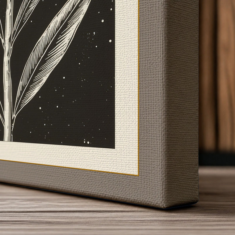 Geometric Daisy Botanical - Wrapped Canvas, 36x24 - 91.4 x 61.0 cm, Taupe Border