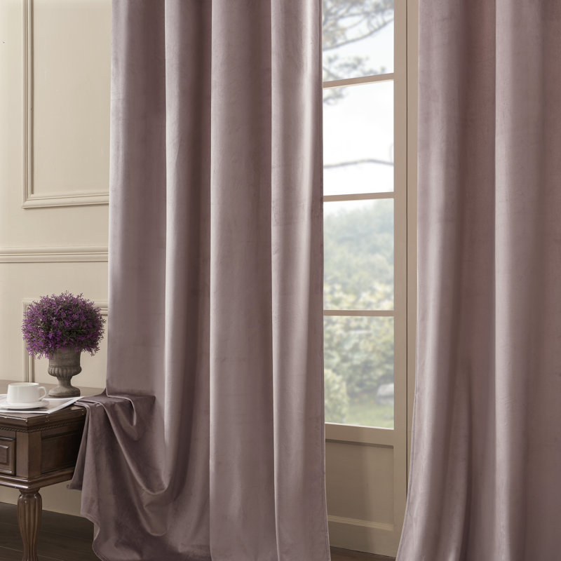 4Pcs Velvet Solid Color Metal Grommets Room Darkening Curtain Panels (Set of 4), Purple Pink, 52" W x 96" L