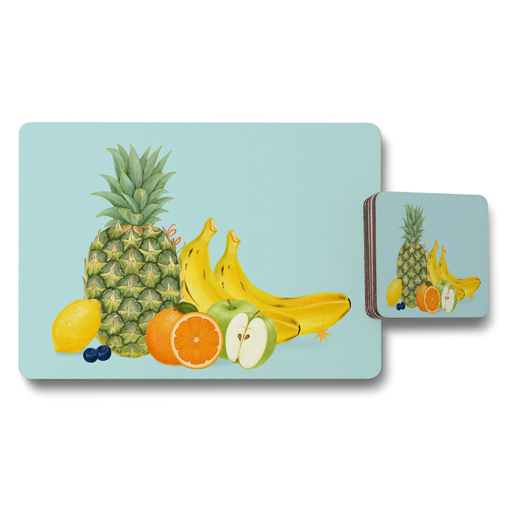 Fruit Placemats And Coaster Set Pineapple Banana Orange Apple