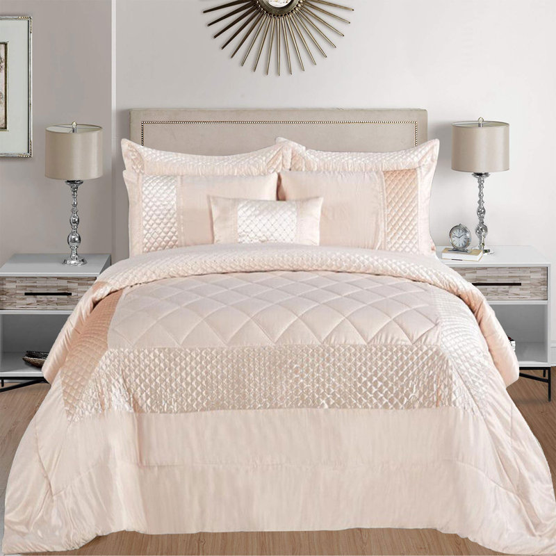 Atlanta Quilted Velvet Embossed Bedspread Set with Matching Pillowcases – Soft, Luxurious & Machine Washable Bedding, Beige