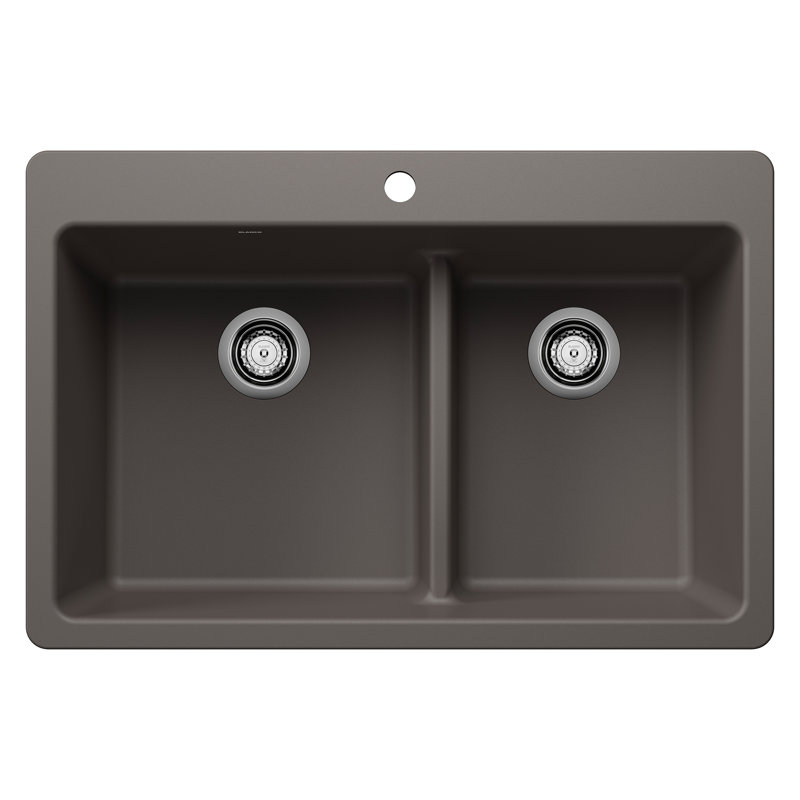 Évier de cuisine à double cuve 60/40 à double cuve avec diviseur bas LGR SILGRANIT Liven - gris volcan, Gris volcanique