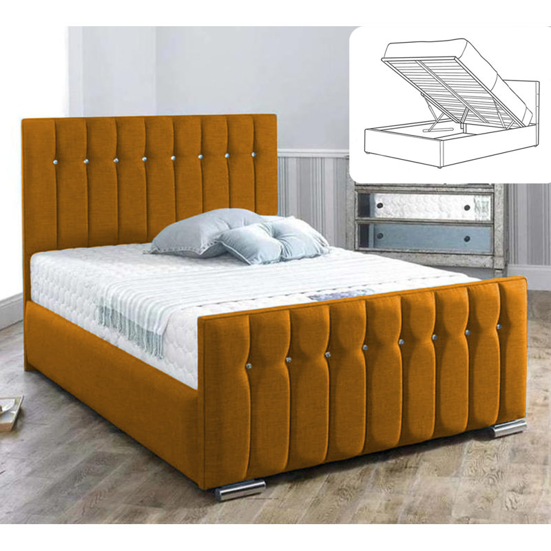 Upholstered Ottoman Storage Bed, Single (3'), Mustard