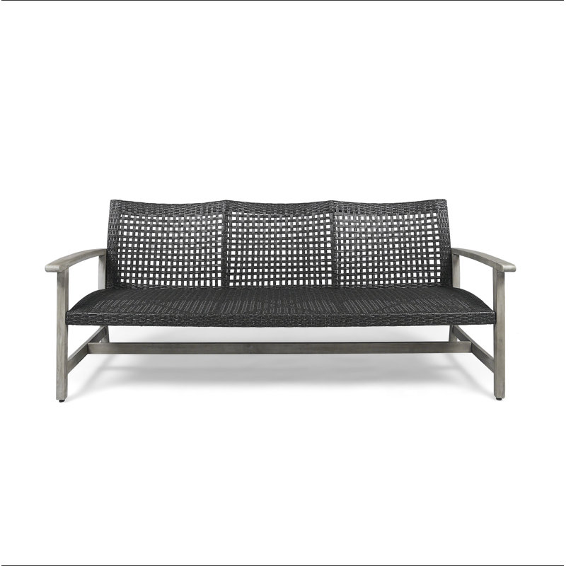 HAMPTON WOOD + WICKER 3 SEATER, Black/Khaki