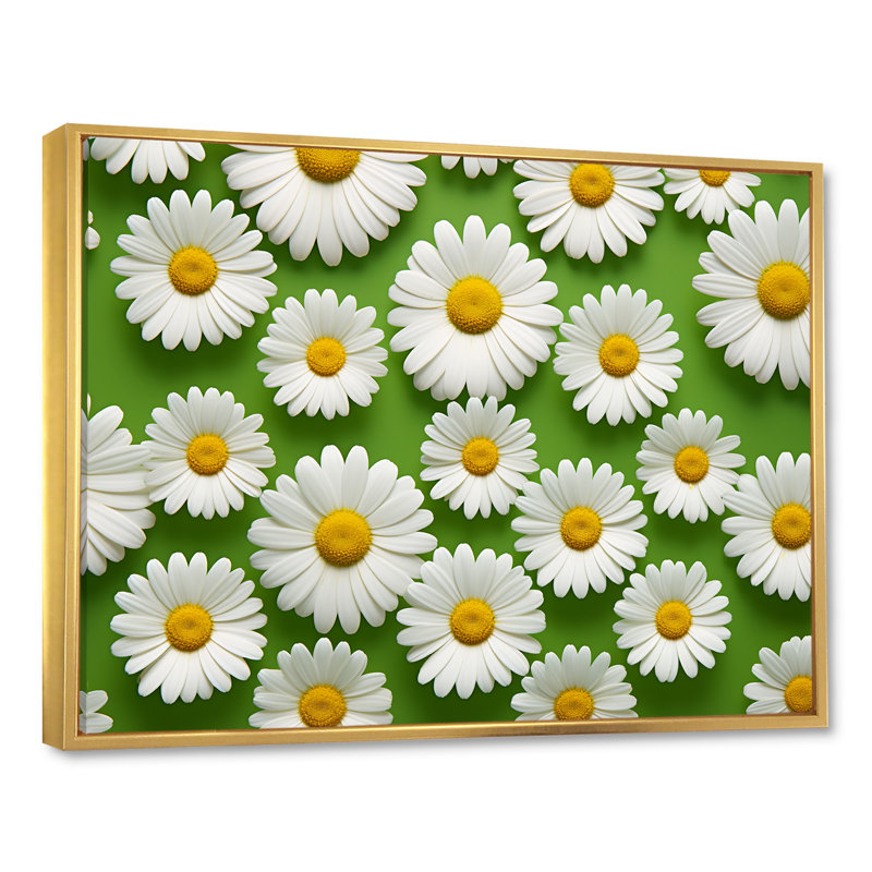Fields of White Daisy Florescence Dreams sur impression sur toile, Cadre flottant doré, H 44 po x l 34 po x P 1,5 po