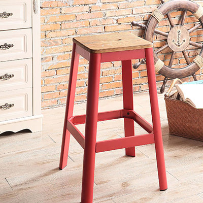 Rustic Kitchen Area Bar Stool In Natural And Teal Colors Solid Wood Metal With Legs For