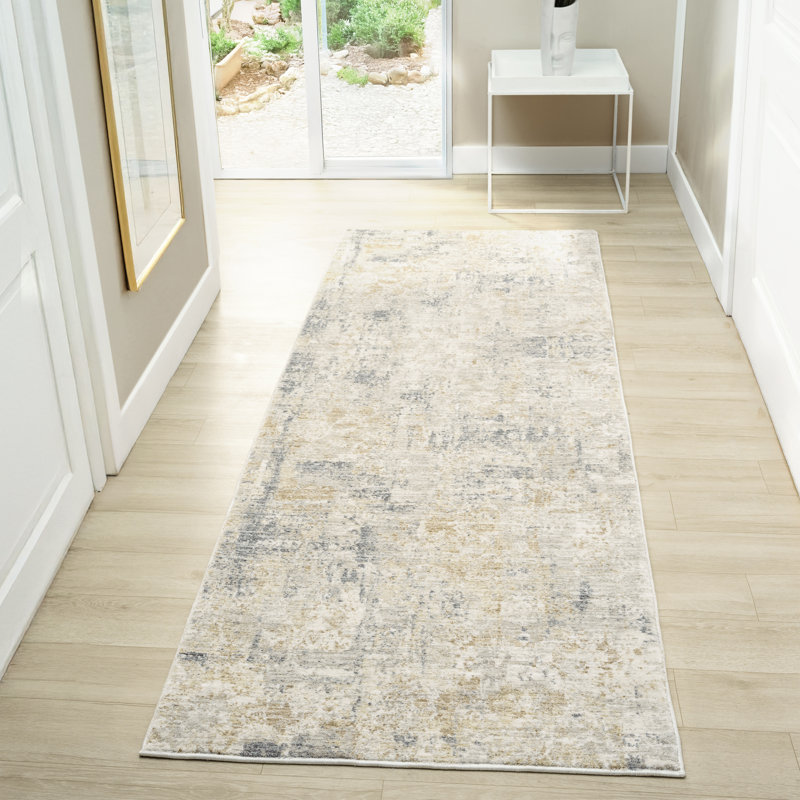 Anthonyson Cream/Multi Modern Abstract Polyester Performance Indoor Area Rug, 2'7" x 7'10"