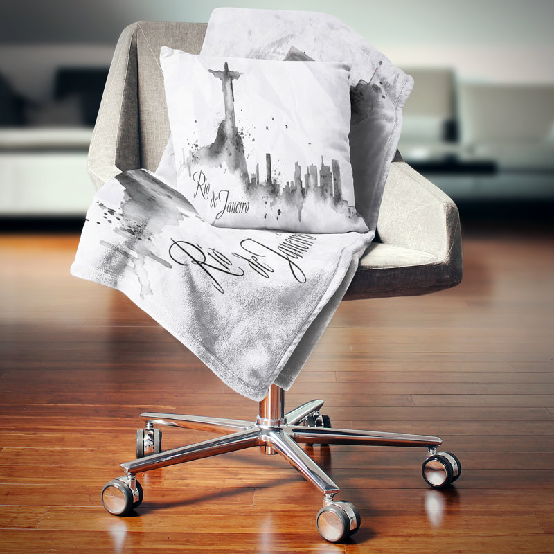 Coussin silhouette paysage urbain Rio De Janeiro, 16 po x 1 po, Gris, Coussin décoratif