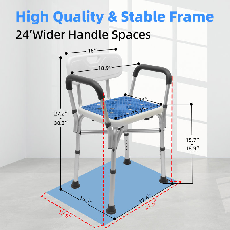 BAOKALER Bathroom Chair with Blue Cushioned Backrest