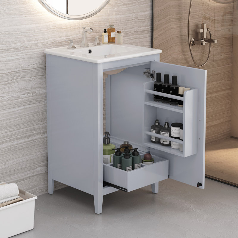 Meuble-lavabo de salle de bain avec lavabo, Gris