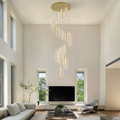 Modern LED K9 Crystal Chandelier Light Fixture W/ Remote Control