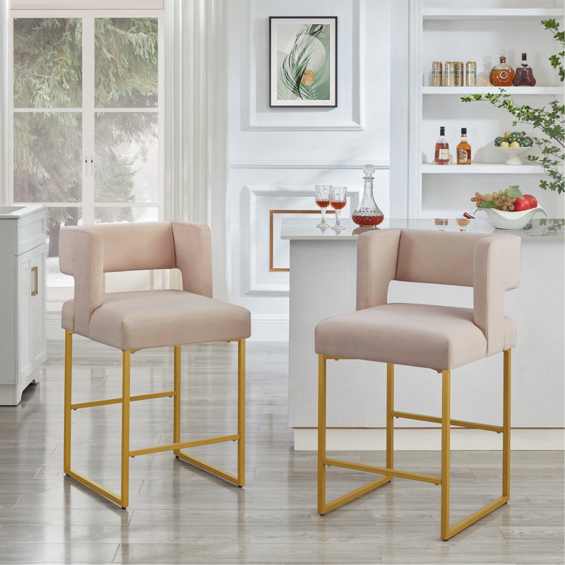 Ensemble de 2 tabourets de bar à hauteur de comptoir avec pieds en fer pour îlots de cuisine, Taupe