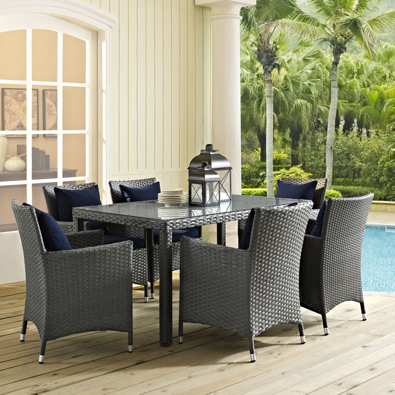 Ensemble repas d'extérieur Sunbrella 7 pièces Stopover, Toile bleu marine Sunbrella®, 29,5" H x 59" lx 39,5" D