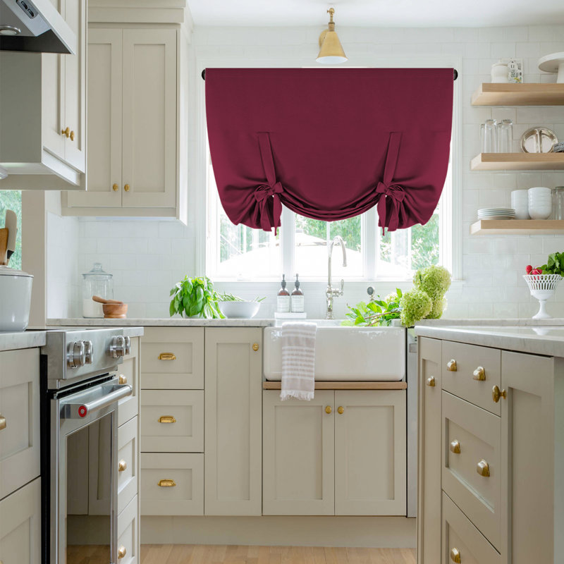 Kitchen Tie Up Curtain Thermal Insulated Tie Up Window Blind for Small Window Rod Pocket Panel, Burgundy
