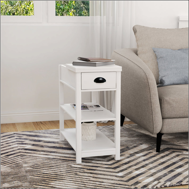 Table étroite avec tiroirs et cloison inférieure, White
