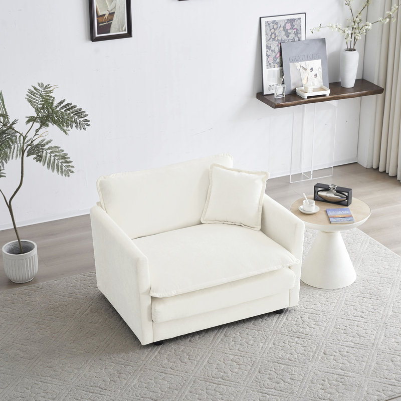 Fauteuil Aspinwall confortable avec chenille blanche - siège simple pour le salon