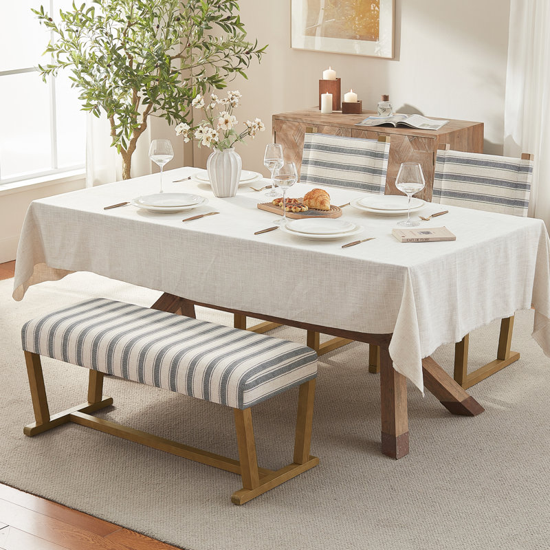 Ensemble de salle à manger rembourré moderne à rayures avec 2 chaises et un banc de 41 po - Bois massif, sièges rembourrés confortables pour la cuisine (ensemble de 3)