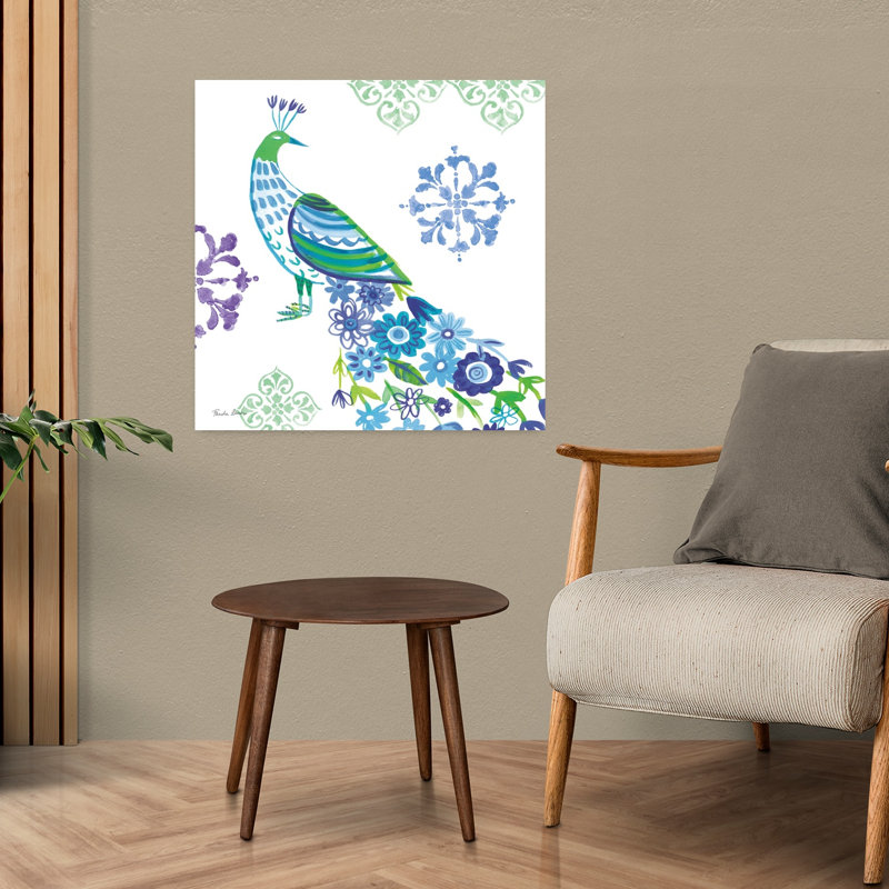 Jewel Peacocks IV, oiseau, fleur tropicale, art, H 24 po x l 24 po