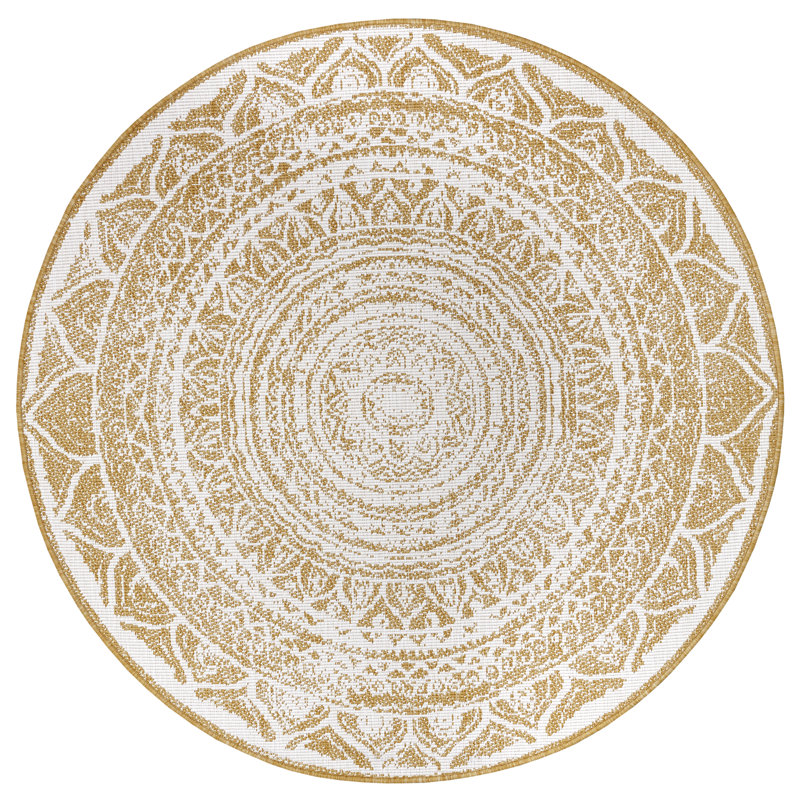 Reversible Flatweave Ocher/Off White Rug, Round 200cm
