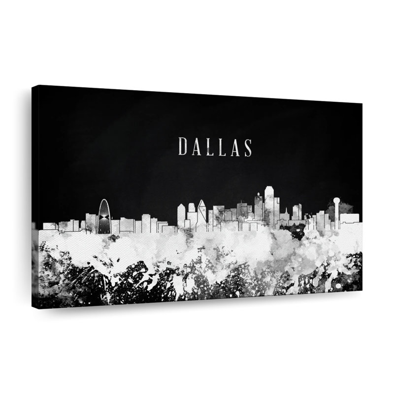 Impression sur toile Dallas Skyline BW, H 24 po x l 36 po x P 1,25 po