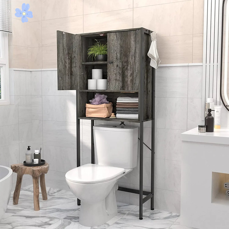 Gray and Black Wood Over-the-Toilet Storage Organizer