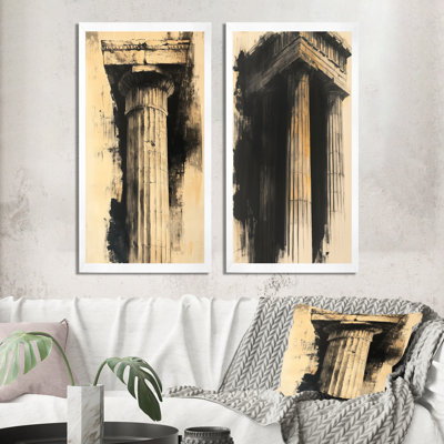 Colonne en Sumi-E Silence I - Architecture urbaine - Tableau encadré en deux parties