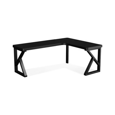 Bureau en coin noir en bois massif en forme de L