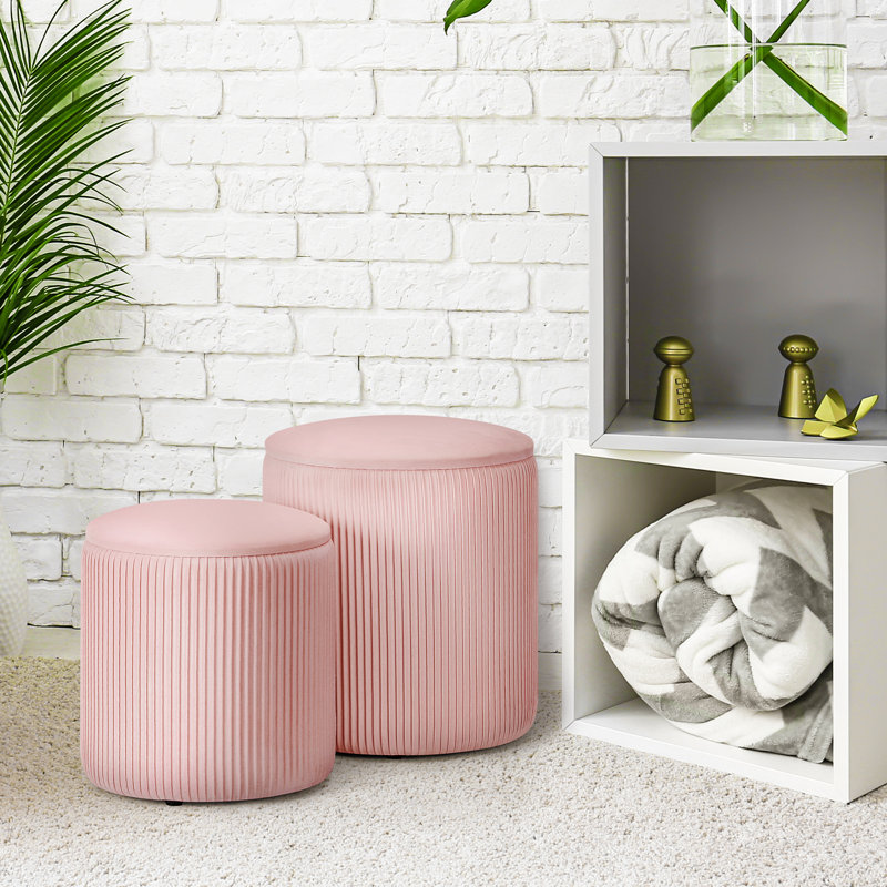 Ensemble de 2 tabourets de pieds ronds avec commode en velours pour table d'appoint rembourrée moderne, Rose