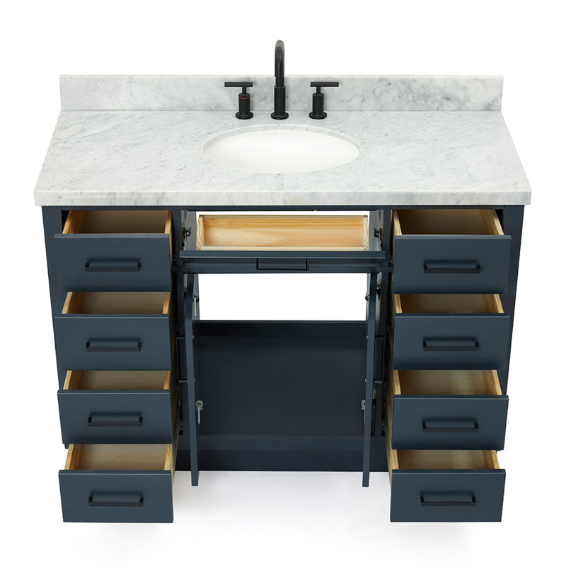 Meuble-lavabo simple en bois massif 48 po avec lavabo en marbre de Carrare 1,5 po Tidworth, Ovale, Bleu minuit