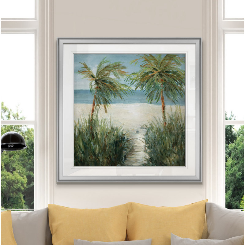 Plage de sable - peinture, H 28 po x l 28 po x P 1,5 po, Encadrement argenté