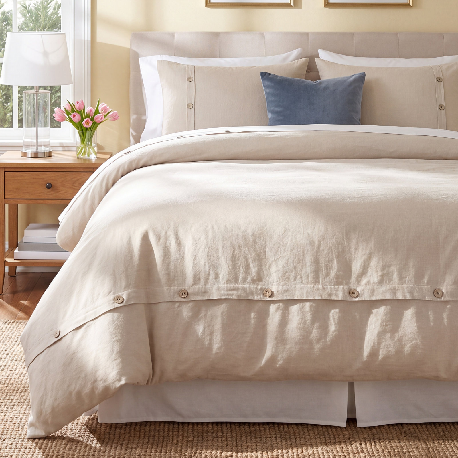 Cotton Duvet Cover Set, Queen Duvet Cover + 2 Shams, Linen
