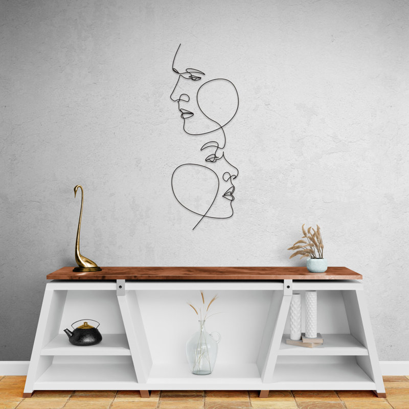 Love Faces Metal Line Art, Faces Metal Wall Décor for Wedding, Valentine's Day Gifts, Matte Gold, 34" H x 12" W x 0.5" D