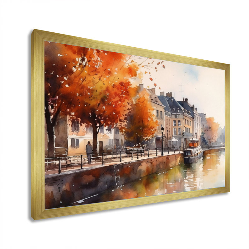 Lorenzia Waterfront Cityscape I sur impression sur toile, Encadrement doré, H 16 po x l 32 po x P 1 po