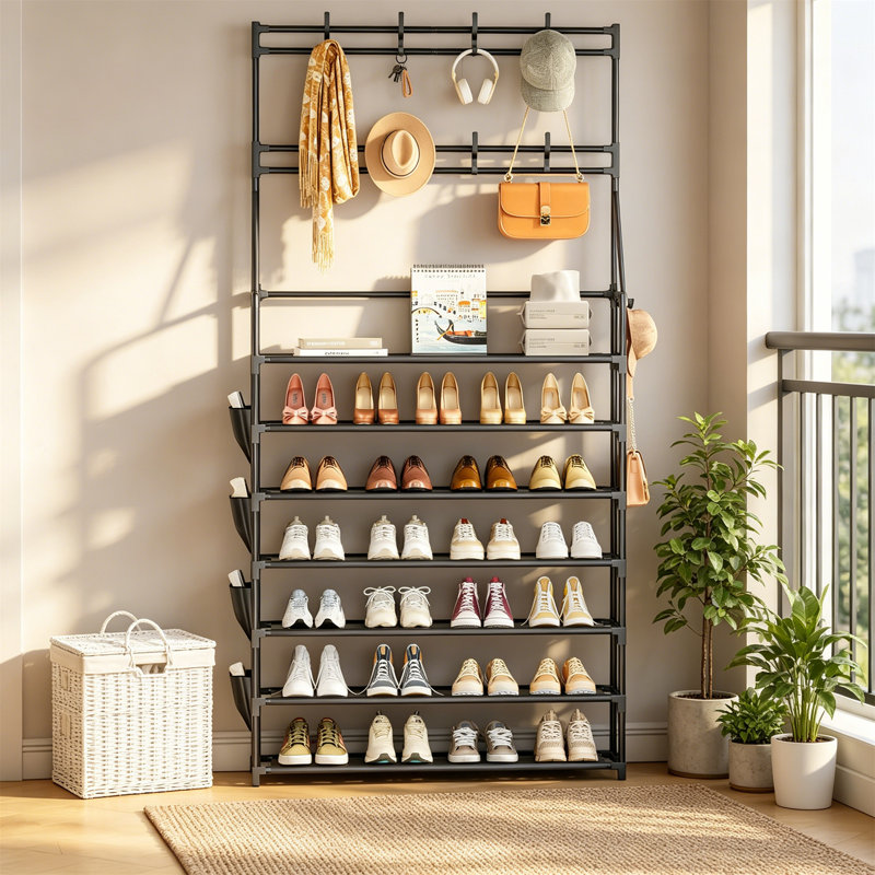 16 Pair Shoe Storage Cabinet, Black