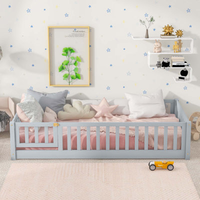 Twin Size Floor Bed With Fence And Door