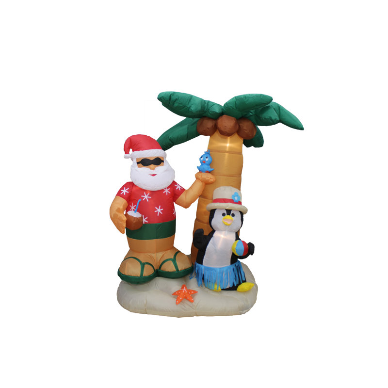 Décoration de jardin gonflable de Noël de 7 pieds avec Père Noël et cocotier avec pingouin