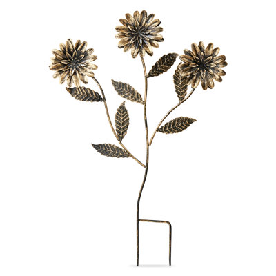 Three Flowers Plant Stake Gold Iron Everyday