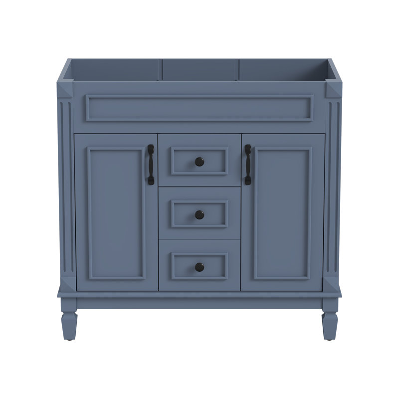Base de meuble-lavabo 36 po en bois massif bleu foncé sans plateau