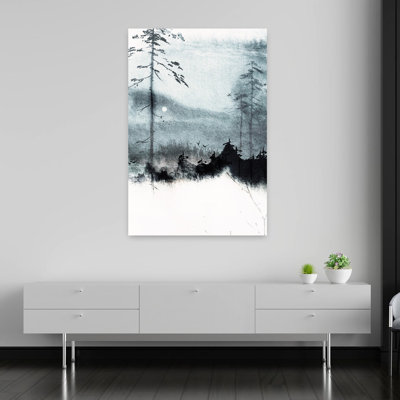 Contemporary Art Minimalist Peaceful Serene Bird Forest Landscape Wall Art 1 Piece Wrapped Canvas Wall Art