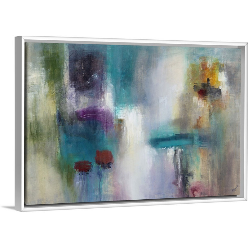 « turquoise rétablissement », peinture sur toile, H 21,7 po x l 31,7 po x P 1,75 po, Cadre flottant blanc