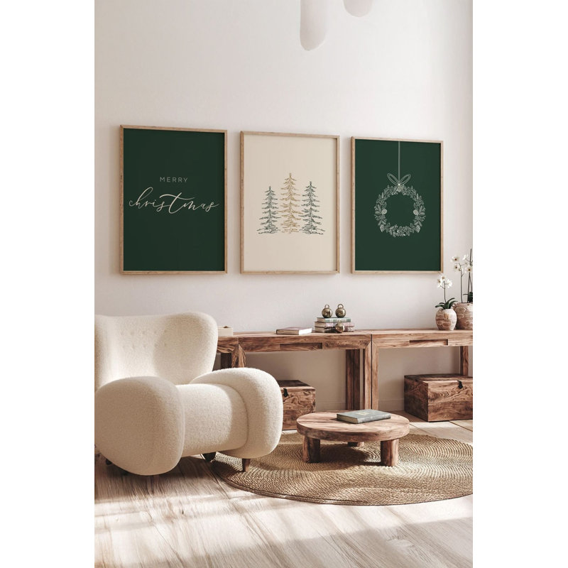 Charmant ensemble de 3 peintures encadrées décoratives, cadre en bois massif, 12,9 x 18,9 pouces chacune | Œuvre d'art 100% MDF avec impression numérique | Parfait pour la décoration des fêtes, design festif et élégant