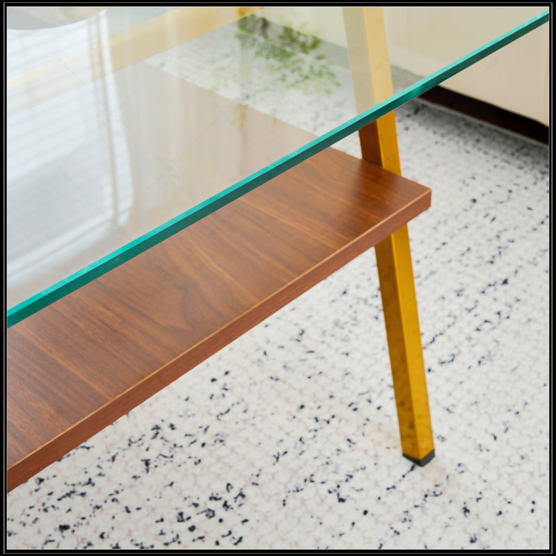 Table basse rectangulaire, Or/brun, Transparent