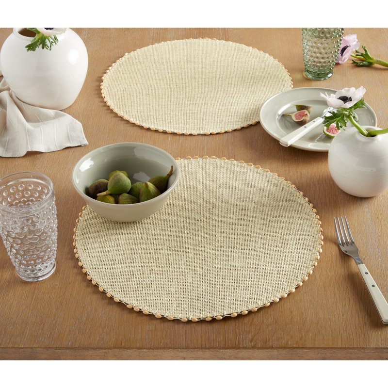 Beige Water Resistant Woven Paper Circular Placemats Set of 6