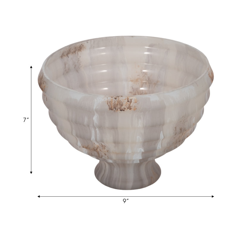 Handmade Glass Decorative Bowl, 7" H x 9" W x 9" D, Ivory